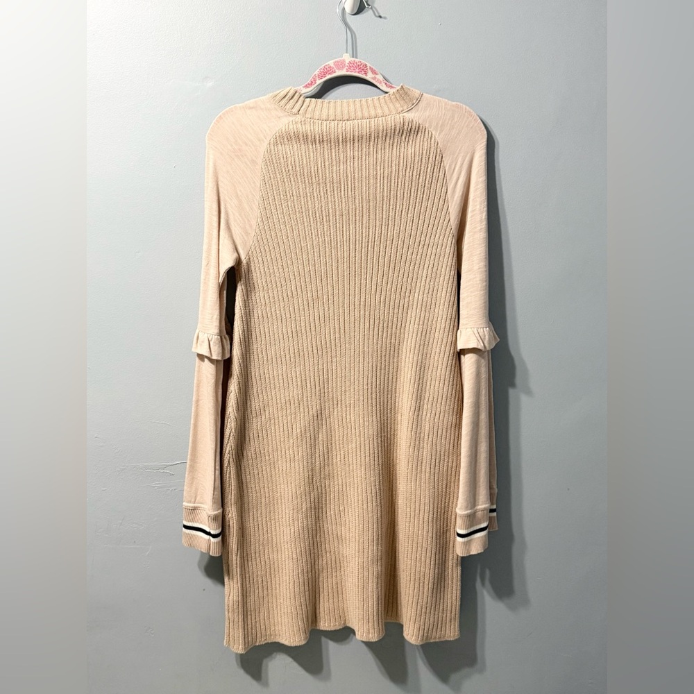 Free People Zou Bisou Ruffle Bell Sleeve Knit Sweater Dress in neutral blush M‎ - Picture 5 of 10